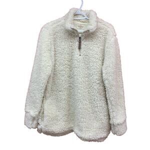 Weatherproof Vintage Womens 1/4 Zip Sherpa Pullover Sweater Large White Fleece‌‌
